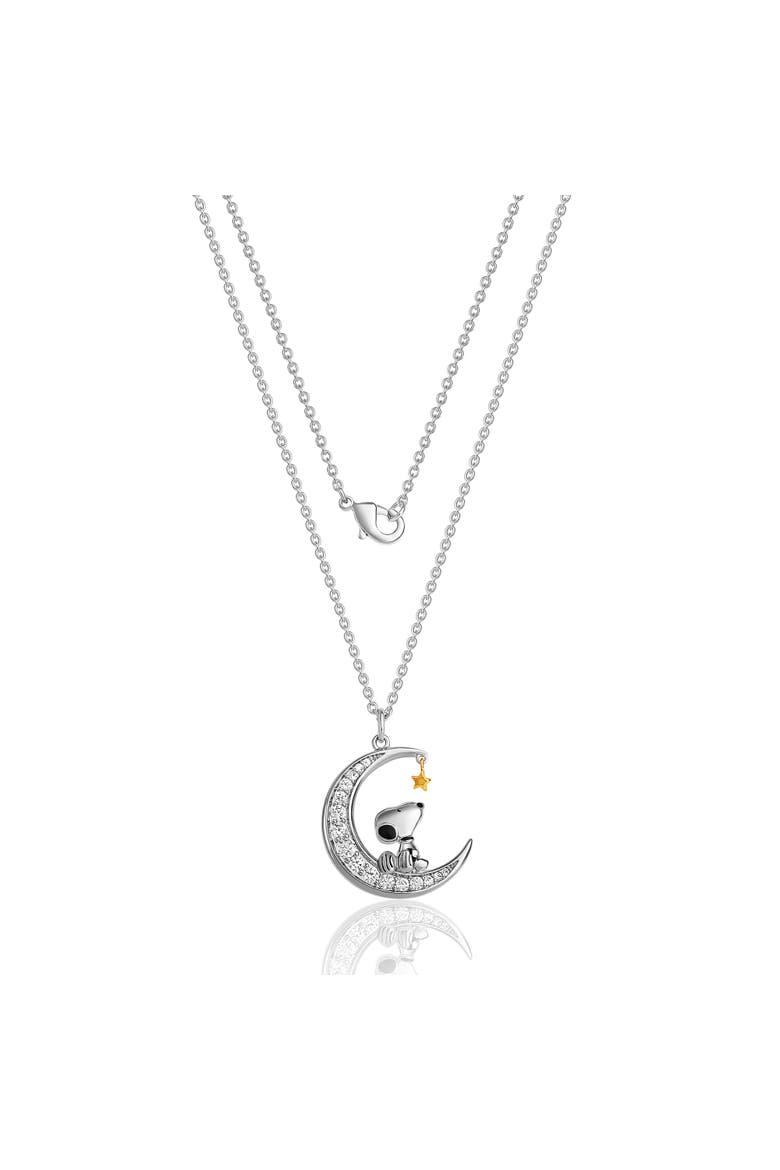 Snoopy Moon Cubic Zirconia Necklace, 18'', Alternate, color, Silver