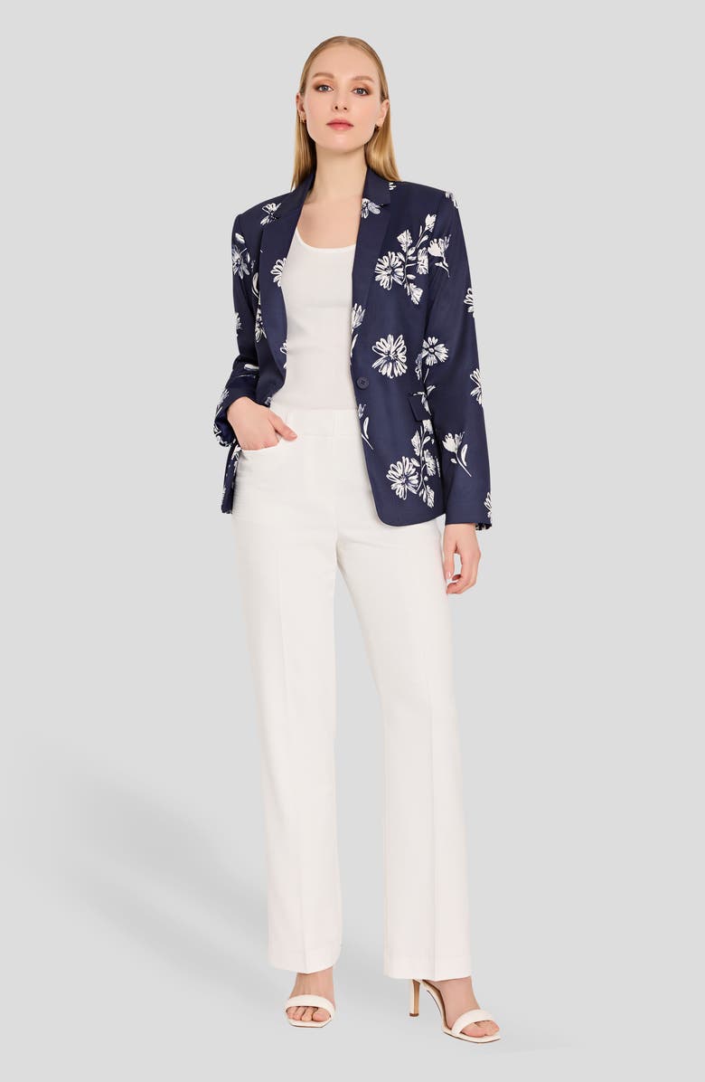 Tahari ASL Floral One Button Blazer, Alternate, color, Navy Ivory