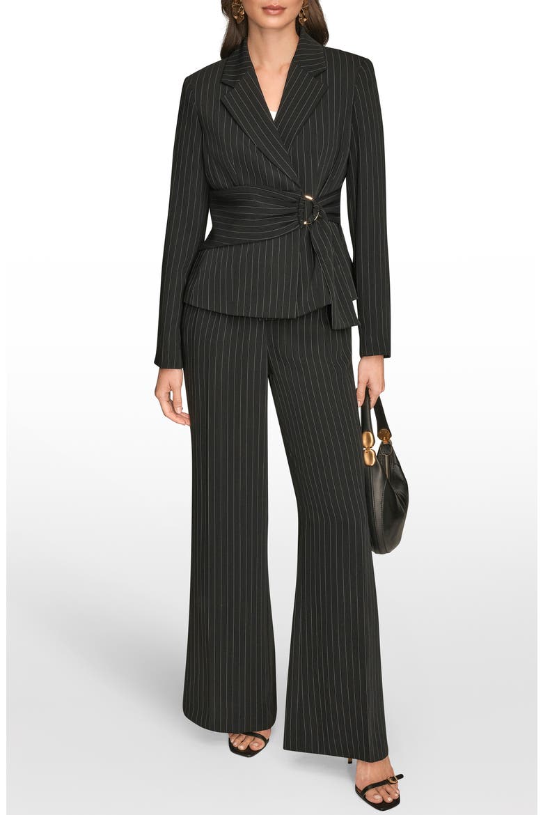 Belted D-Ring Pinstripe Blazer, Alternate, color, BLACK/ CREAM