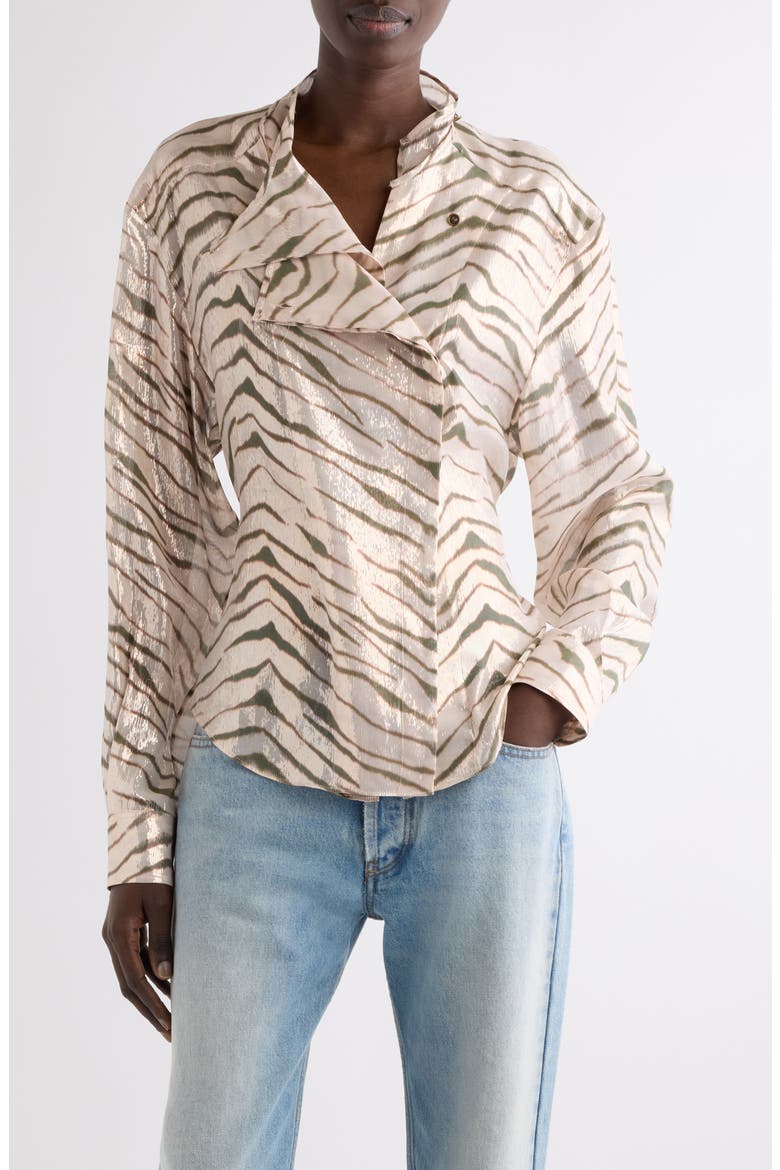 Folca Zebra Print Silk Blend Jacket, Main, color, BEIGE/ KHAKI