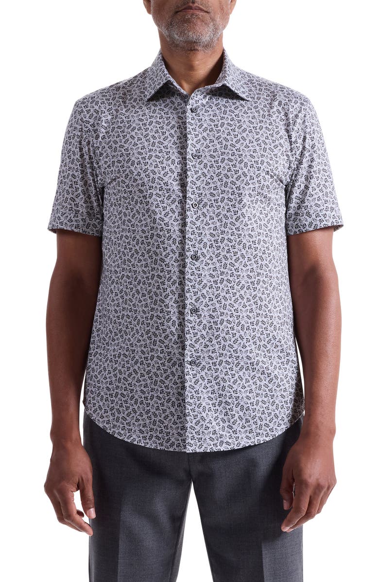 Bugatchi Miles OoohCotton<sup>®</sup> Short Sleeve Button-Up Shirt, Main, color, Black