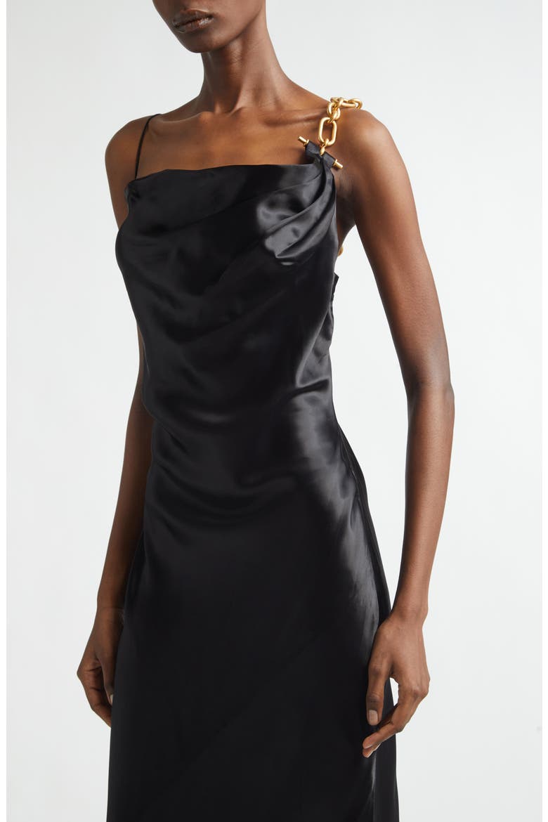 Chain Strap Satin Gown, Alternate, color, 0PA BLACK