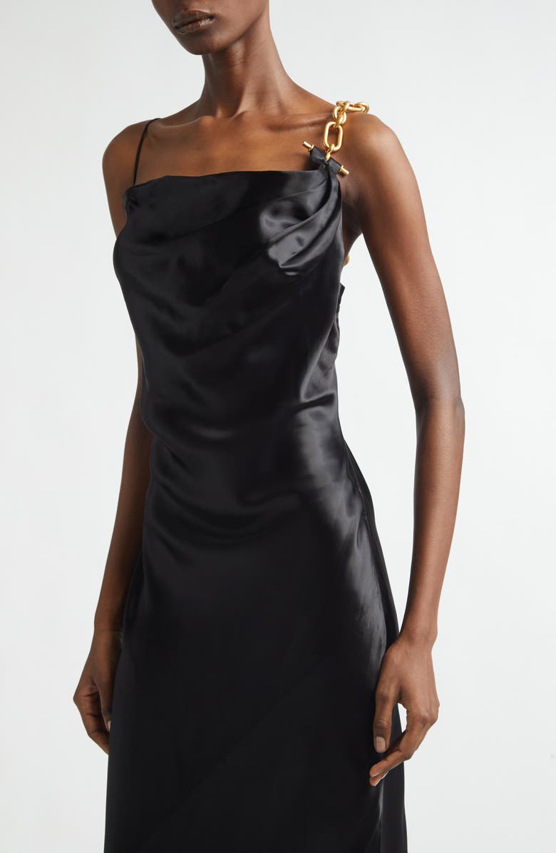 Balmain Chain Strap Satin Gown, Alternate, color, 0Pa Black