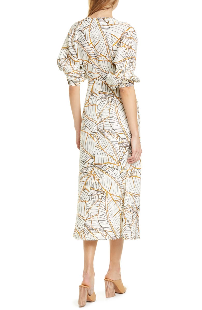 NICHOLAS Asilah Palm Leaf Print Linen Dress, Alternate, color,