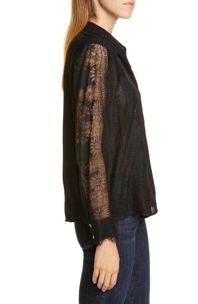 Tailored by Rebecca Taylor Lace Detail Silk Blouse, Alternate, color, 