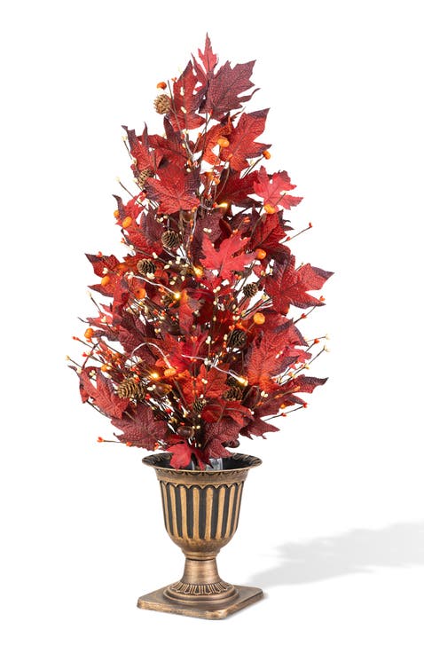 Fall Lighted Maple Leaves Urn Potted Porch Tree With Timer