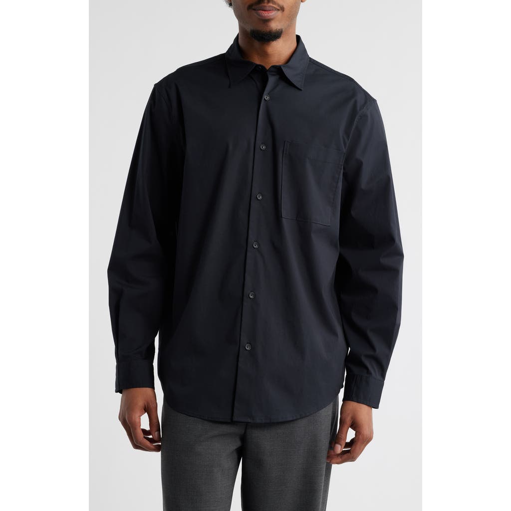Open Edit Oversize Solid Stretch Cotton Button-up Shirt
