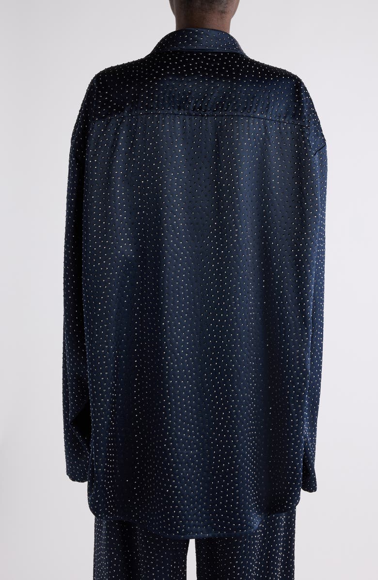 Balenciaga Crystal Embellished Oversize Satin Button-Up Shirt, Alternate, color, 