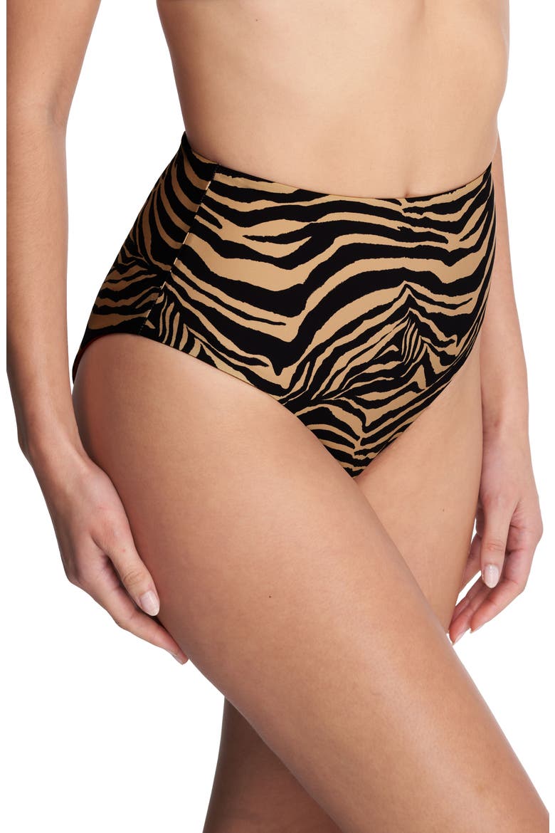 Reversible High Waist Bikini Bottoms, Alternate, color, CAMEL ZEBRA / POINSETTIA