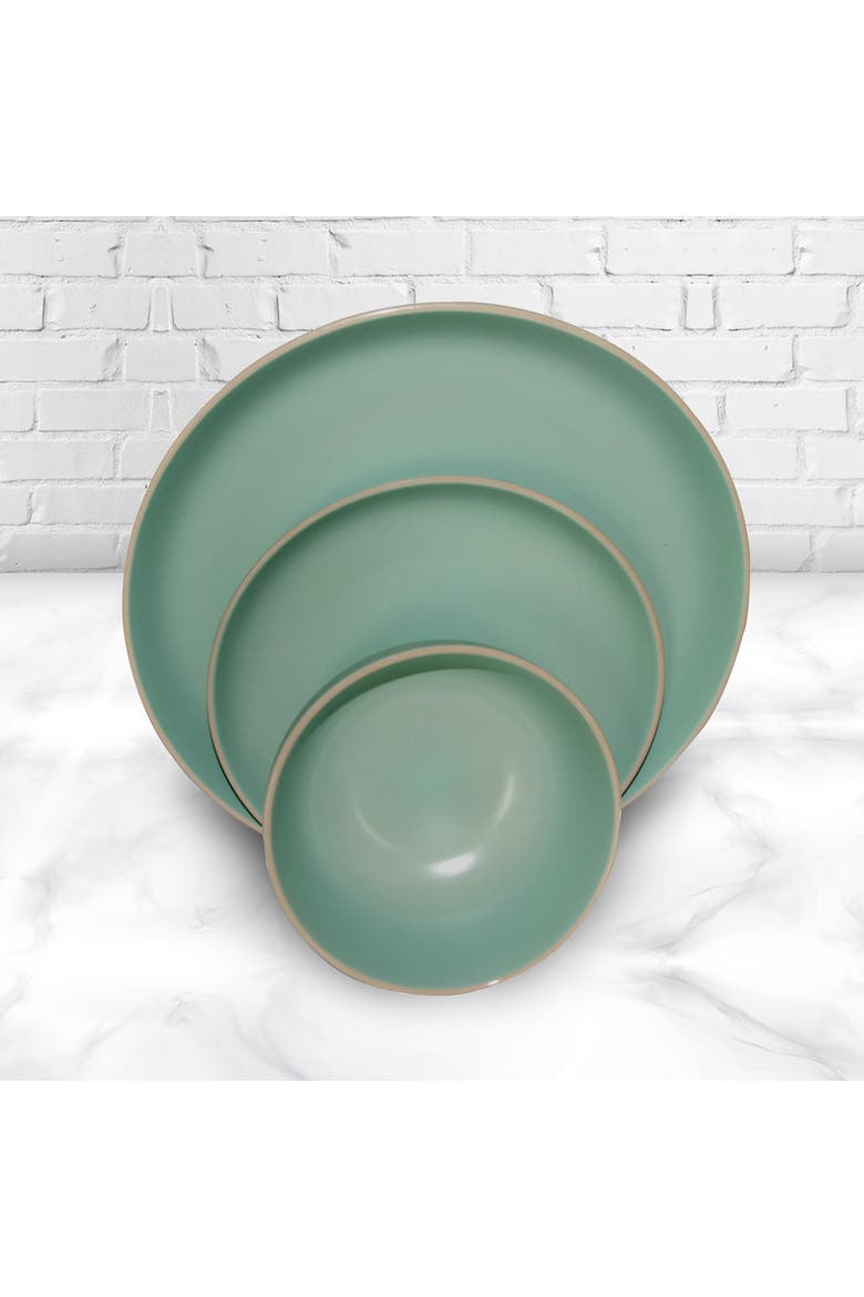 12 Piece Stoneware Dinnerware Set In Matte Teal, Alternate, color, Blue