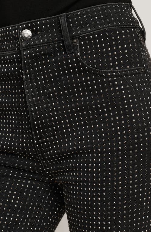 Veronica Beard Crosbie Crystal Embellished High Waist Slim Wide Leg Jeans In Black
