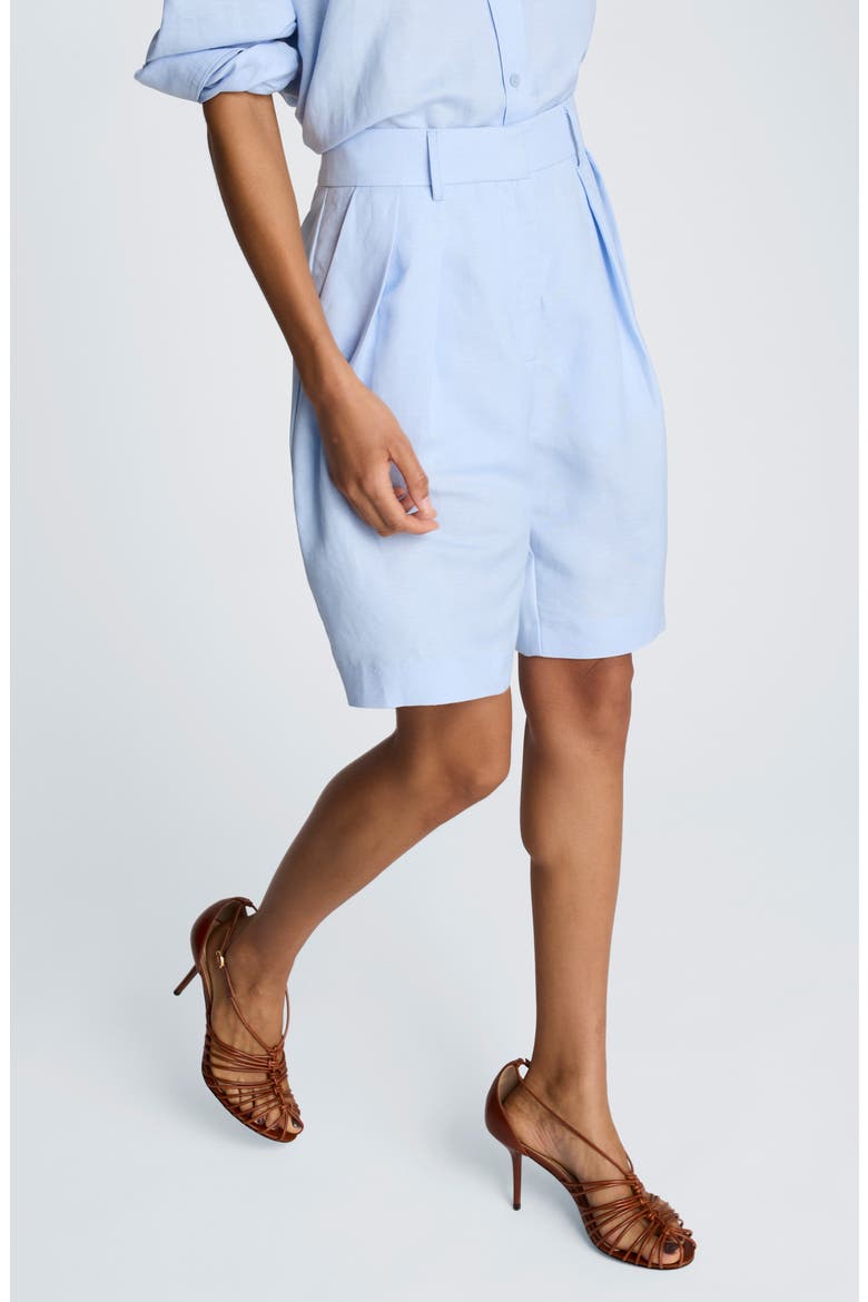 Pleated Linen Bermuda Shorts, Alternate, color, BLUE DAWN