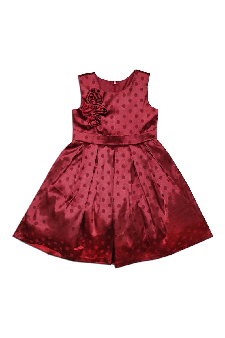 Kids' Polka Dot Pleated Dress, Main, color, BURGUNDY