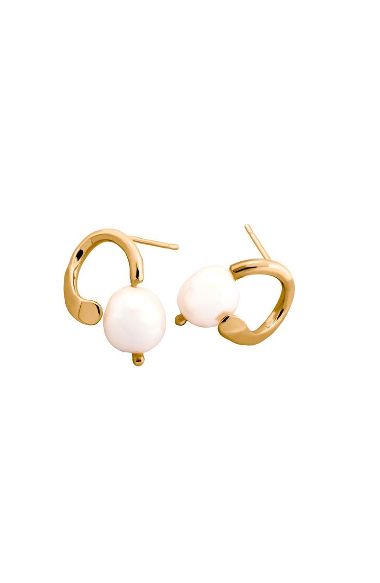 PIERETTI Clara freshwater pearl stud earrings, Alternate, color, Gold Plate