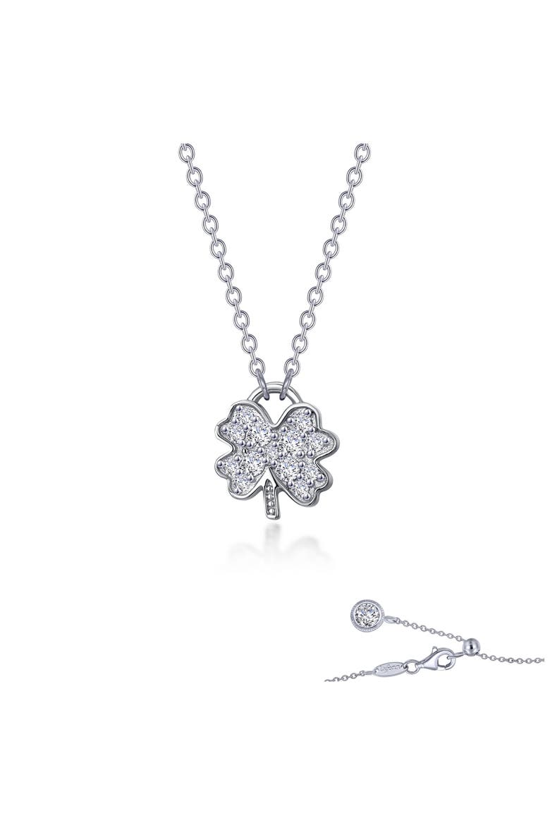 Mini Four Leaf Clover Simulated Diamond Necklace, Alternate, color, SILVER