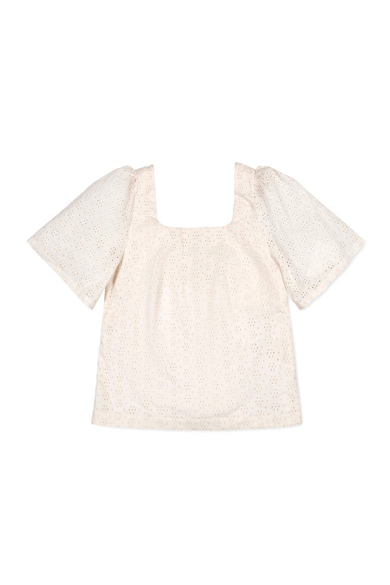 Organic Flounce Sleeve Eyelet Top, Alternate, color, Natural Eyelet