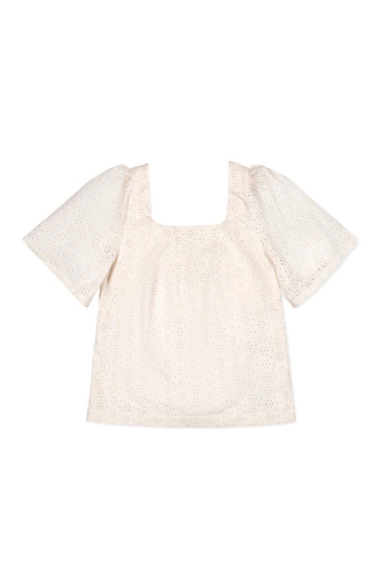 Hope & Henry Organic Flounce Sleeve Eyelet Top, Alternate, color, Natural Eyelet