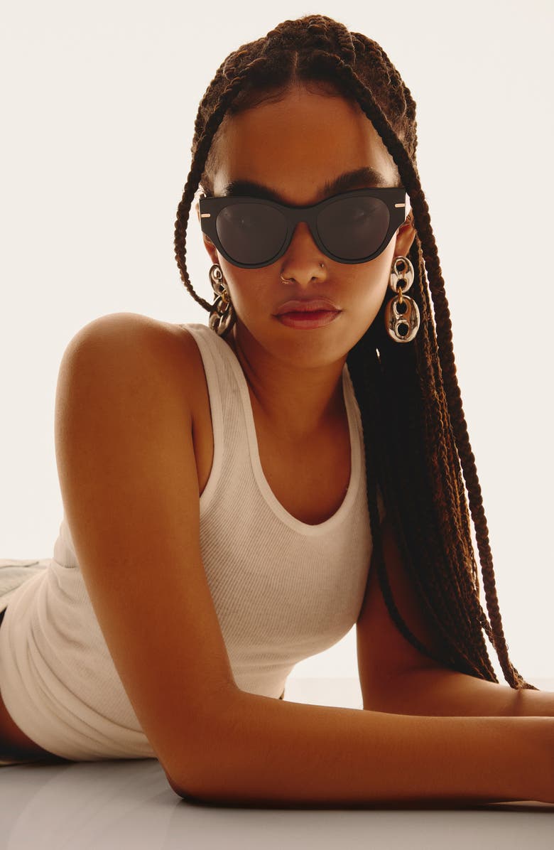 QUAY Chit Chat 53mm Cat Eye Sunglasses, Alternate, color, Black/ Smoke