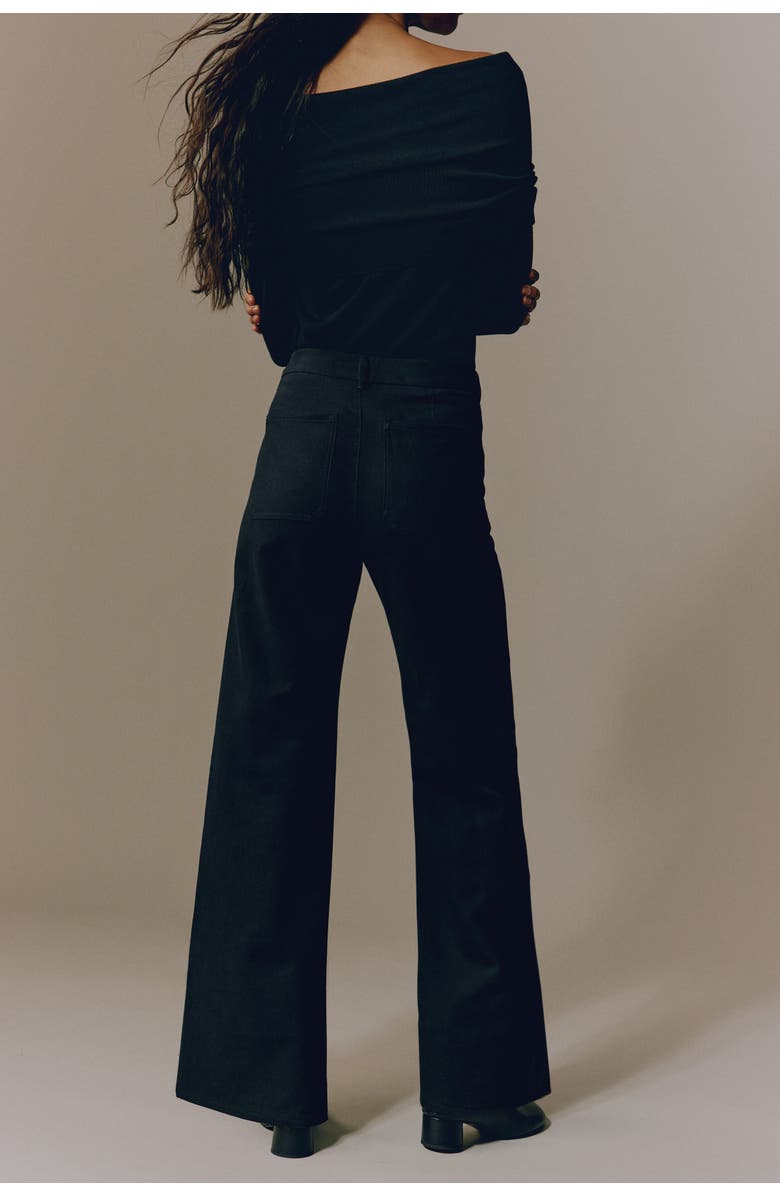 H&M Wide Twill Trousers, Alternate, color, Black