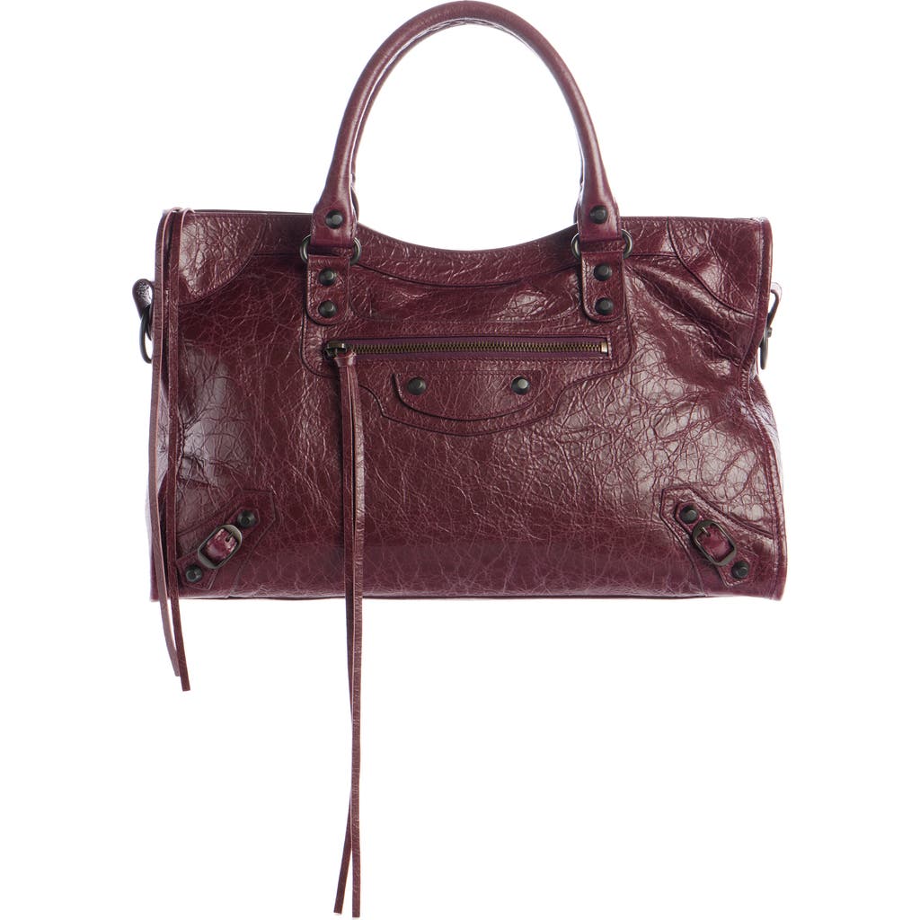 Balenciaga Le City Medium Crinkled Leather Top-handle Bag In 6034 Dark Burgundy