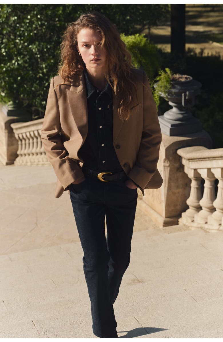 H&M Slim Straight High Waist Jeans, Alternate, color, Dark Denim Blue