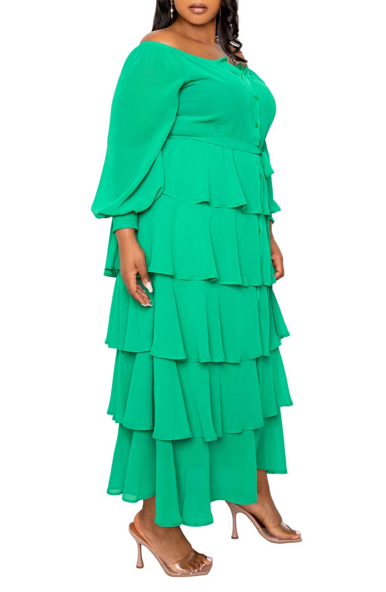 BUXOM COUTURE Tiered Off the Shoulder Long Sleeve Maxi Dress, Alternate, color,