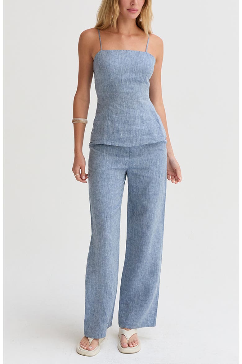 Linen Wide Leg Pants, Alternate, color, Blue