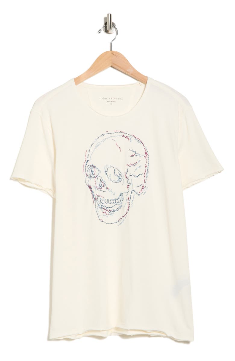John Varvatos Embroidered Skull Organic Cotton T-Shirt, Alternate, color, Salt