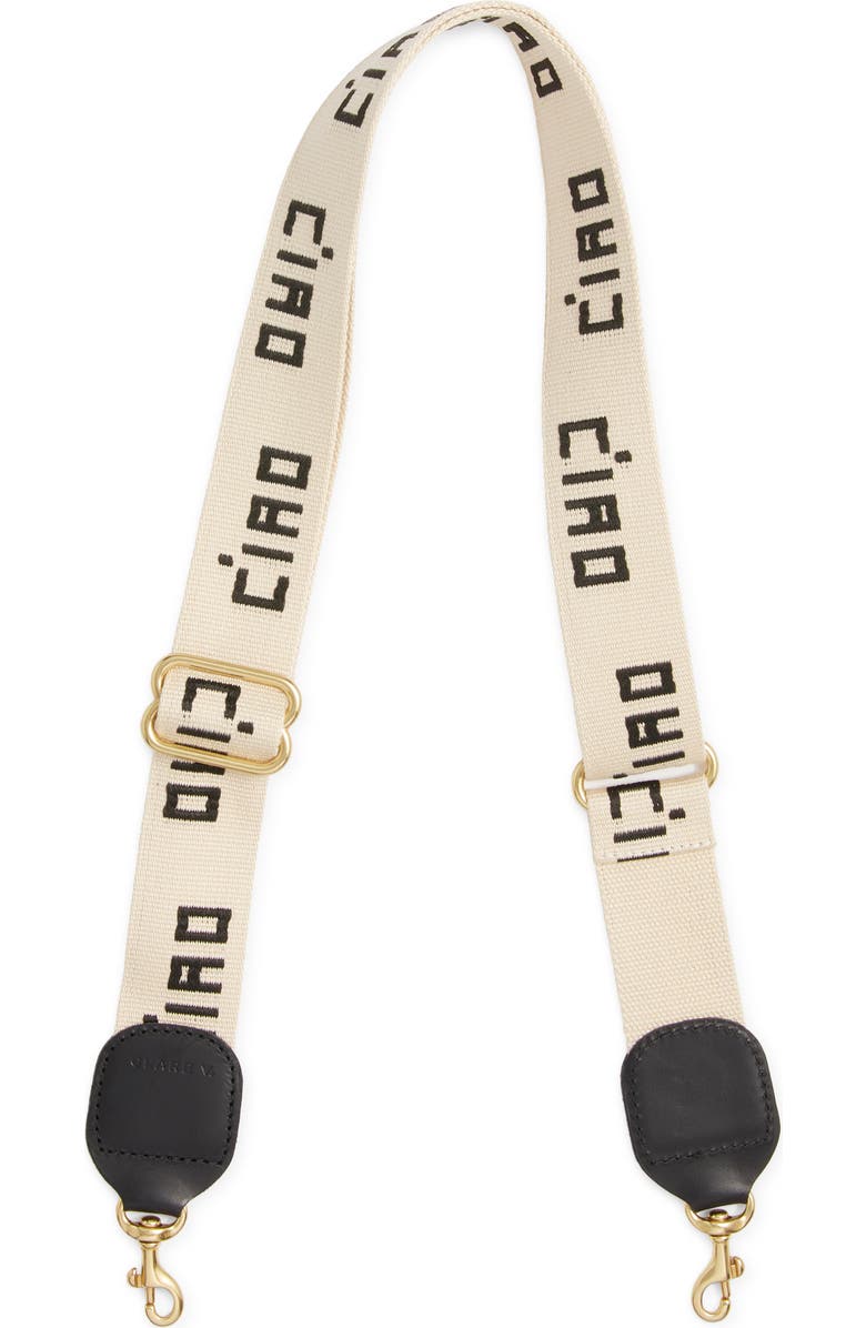 Clare V. Adjustable Crossbody Strap, Main, color, Natural W/ Black Embroidered