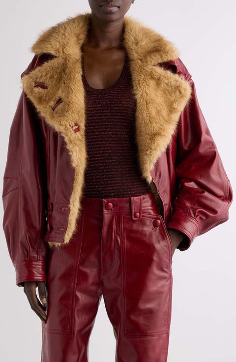 Valina Leather Jacket with Faux Fur Collar