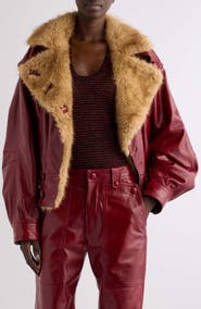 Isabel Marant Valina Leather Jacket with Faux Fur Collar