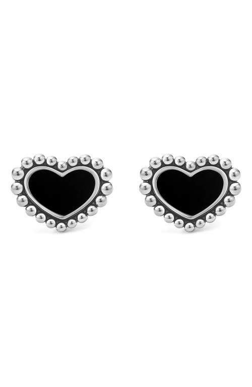 Lagos Sterling Silver Maya Onyx Heart Stud Earrings In Black