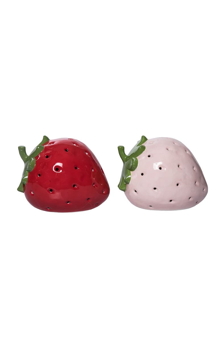Transpac Dolomite Light Up Strawberry Set of 2 LED Decor Multicolored for Spring Tabletop Lighting, Alternate, color, Red