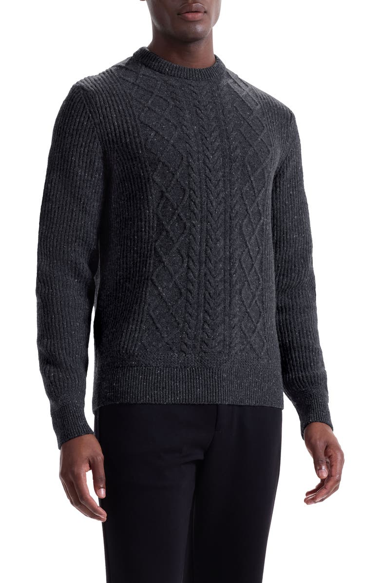 Bugatchi Cable Stitch Crewneck Wool Blend Sweater, Main, color, Anthracite