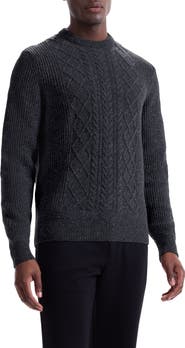 Bugatchi Cable Stitch Crewneck Wool Blend Sweater