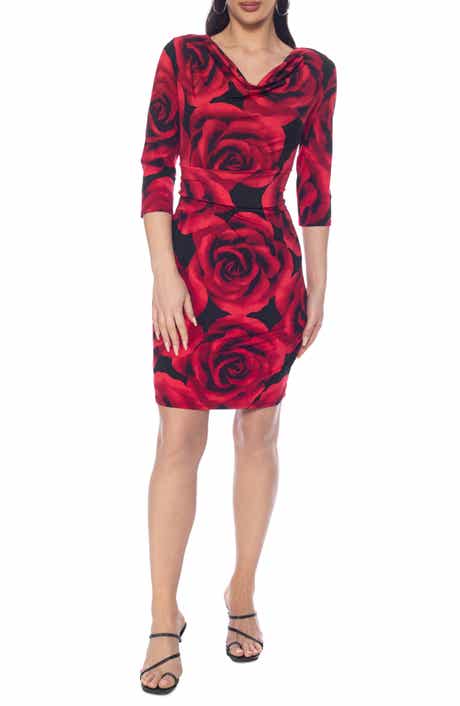 TASH AND SOPHIE Rose Print Body-Con Dress