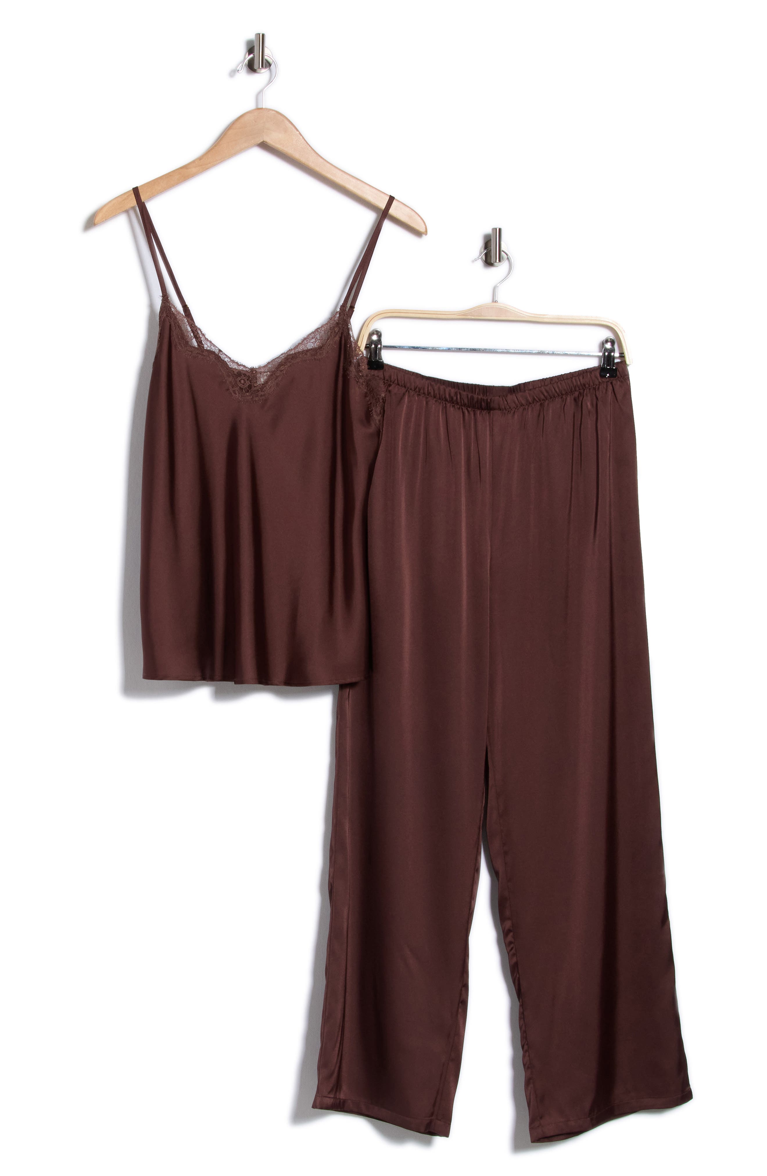 Lace Trim Satin Camisole & Pants Pajamas