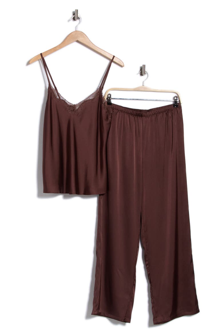 Lace Trim Satin Camisole & Pants Pajamas, Alternate, color, BROWN ROAST