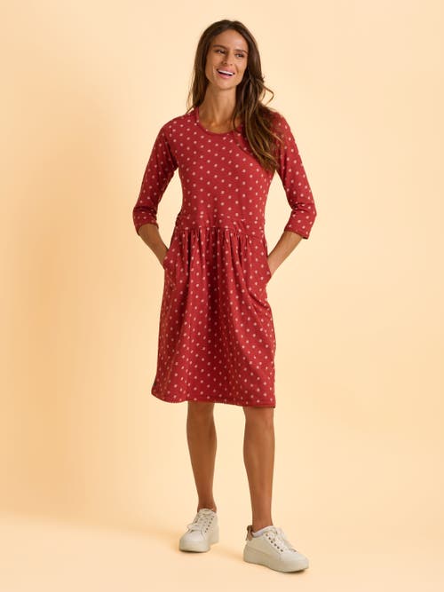 Brakeburn Freya 3/4 Sleeve Embroidered Midi Dress In Red
