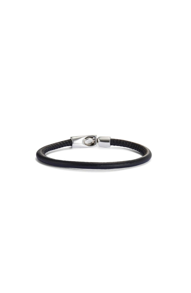 UNODE50 Black Leather Clasp Bracelet, Main, color, Silver