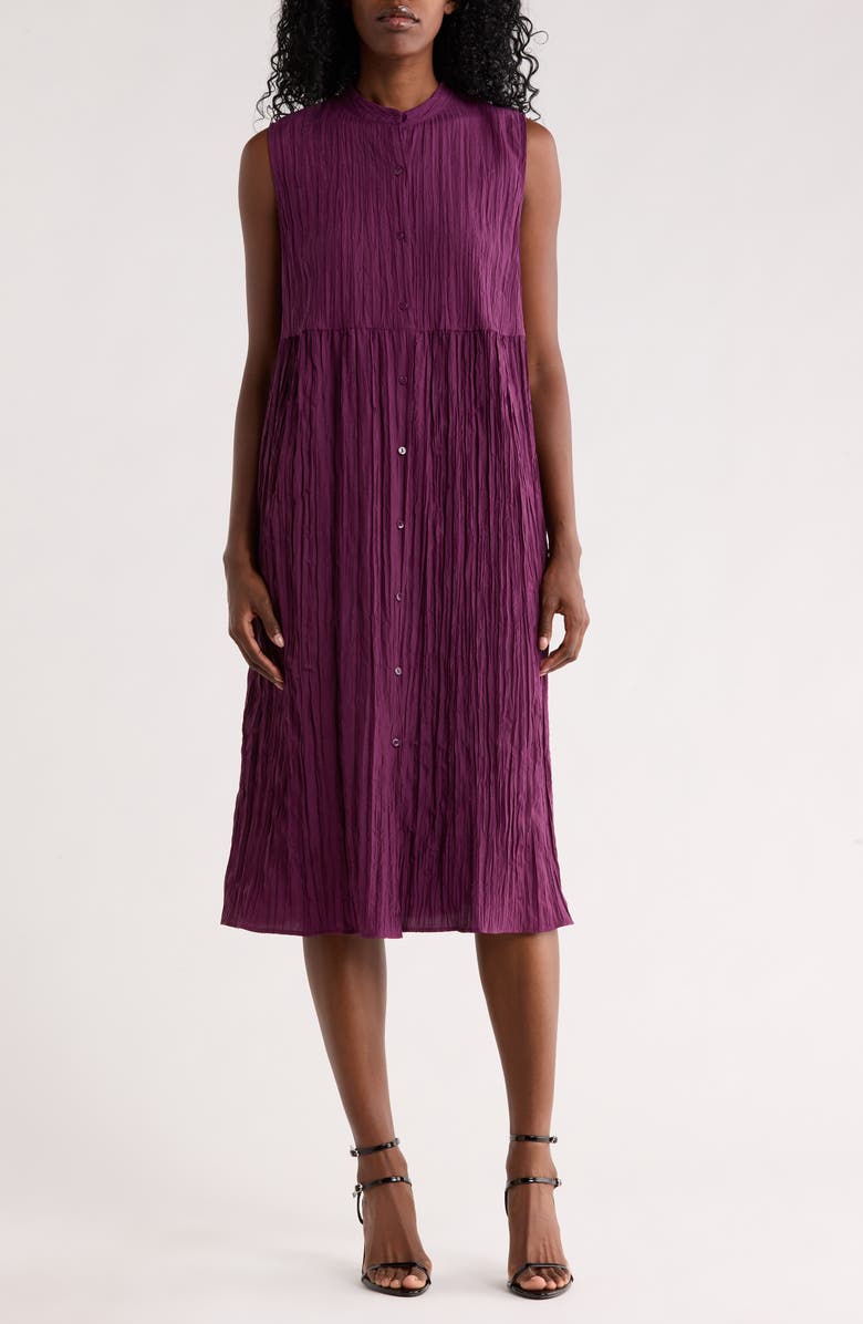Eileen Fisher Sleeveless Crinkled Silk Shirtdress, Main, color, Blackberry
