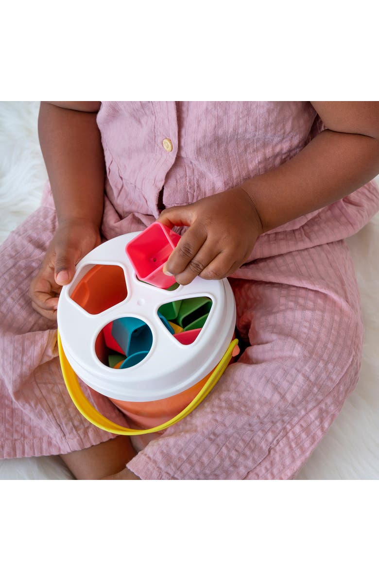 Miniland Feel to Learn Shape sorting bucket, Alternate, color, Orange Multi