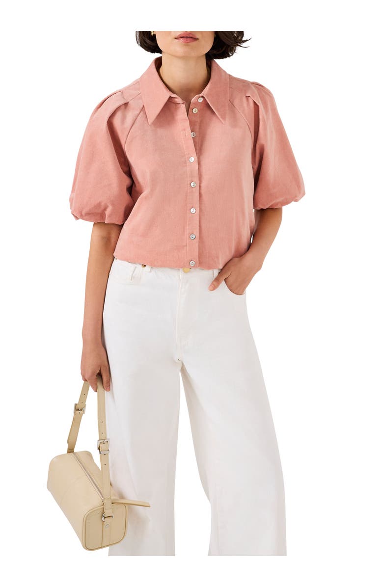MINT VELVET Corduroy Puff Sleeve Shirt, Alternate, color, Pink