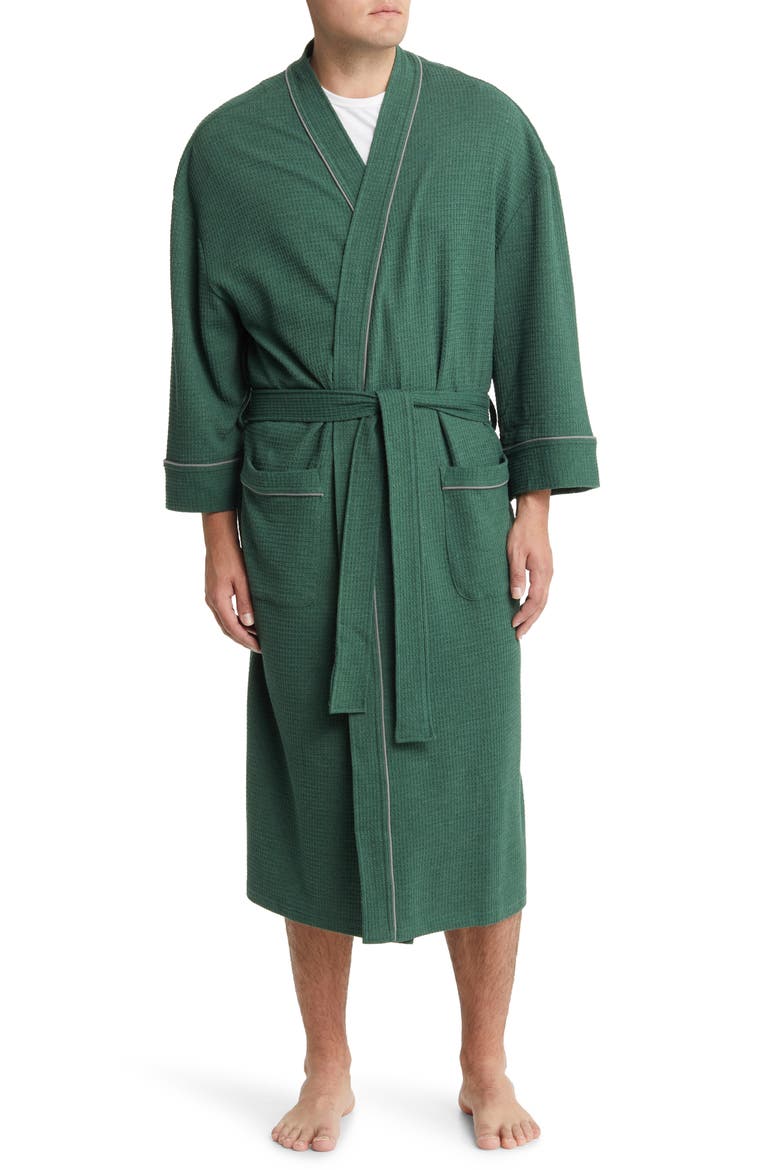 Waffle Knit Robe, Main, color, GRASS GREEN