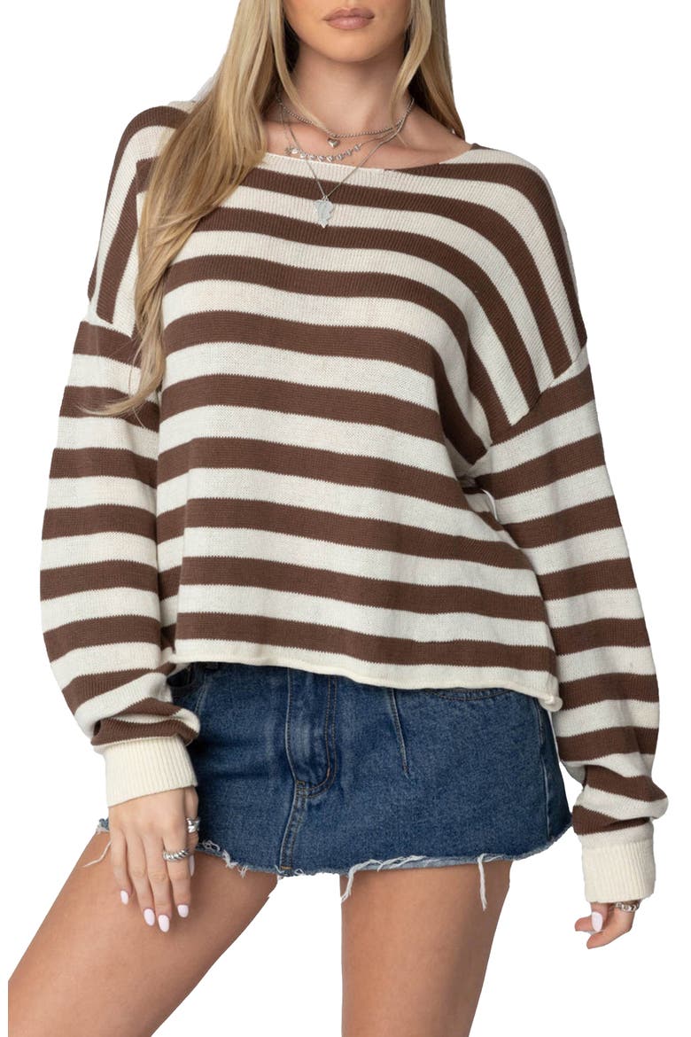 Anney Oversize Stripe Sweater, Main, color, BROWN-AND-CREAM