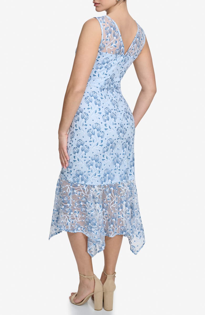 Kensie Floral Lace Handkerchief Hem Dress, Alternate, color, Blue Multi