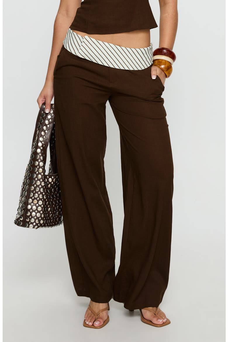 Past Life Foldover Waist Wide Leg Pants, Main, color, BROWN / STRIPE