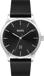 BOSS Reason Quartz Leather Strap Watch, 43mm