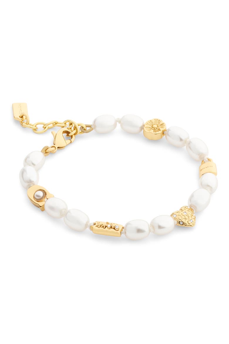 Iconic Faux Pearl Station Bracelet, Main, color, PEARL/ GOLD