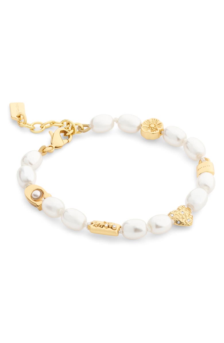 COACH Iconic Faux Pearl Station Bracelet, Main, color,